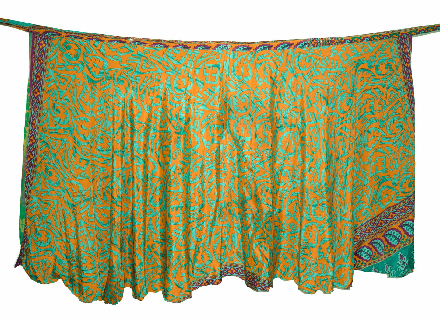 Sushila Vintage Silk Saree Magic Wrap Reversible Skirt Green Floral Beach Dress