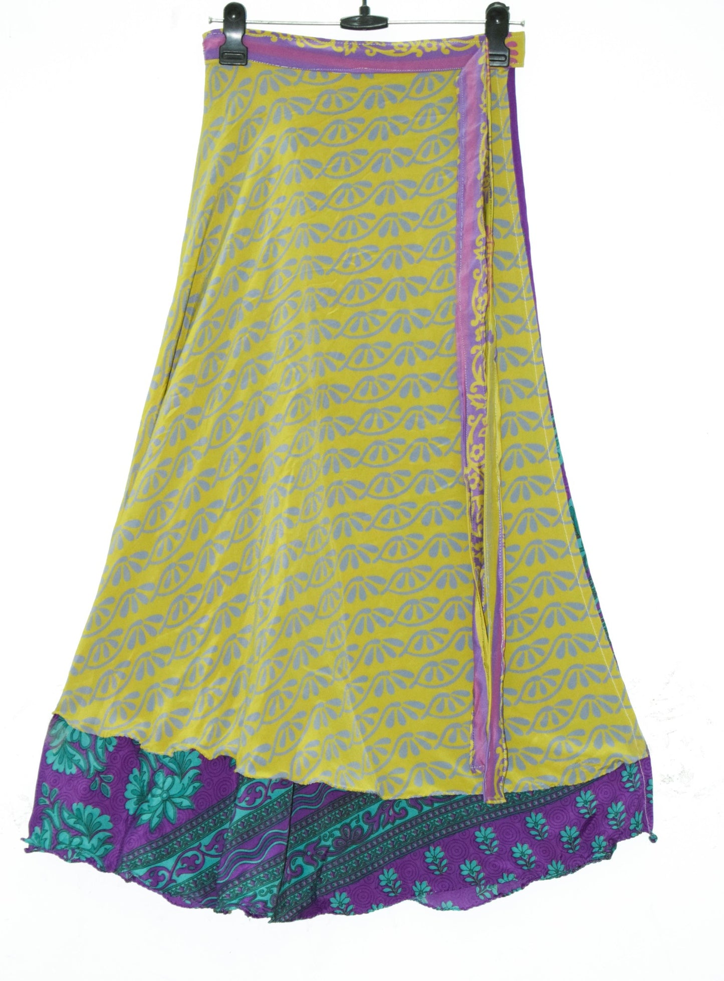 Sushila Vintage Green Purple Silk Saree Magic Wrap Reversible Skirt Beach Dress