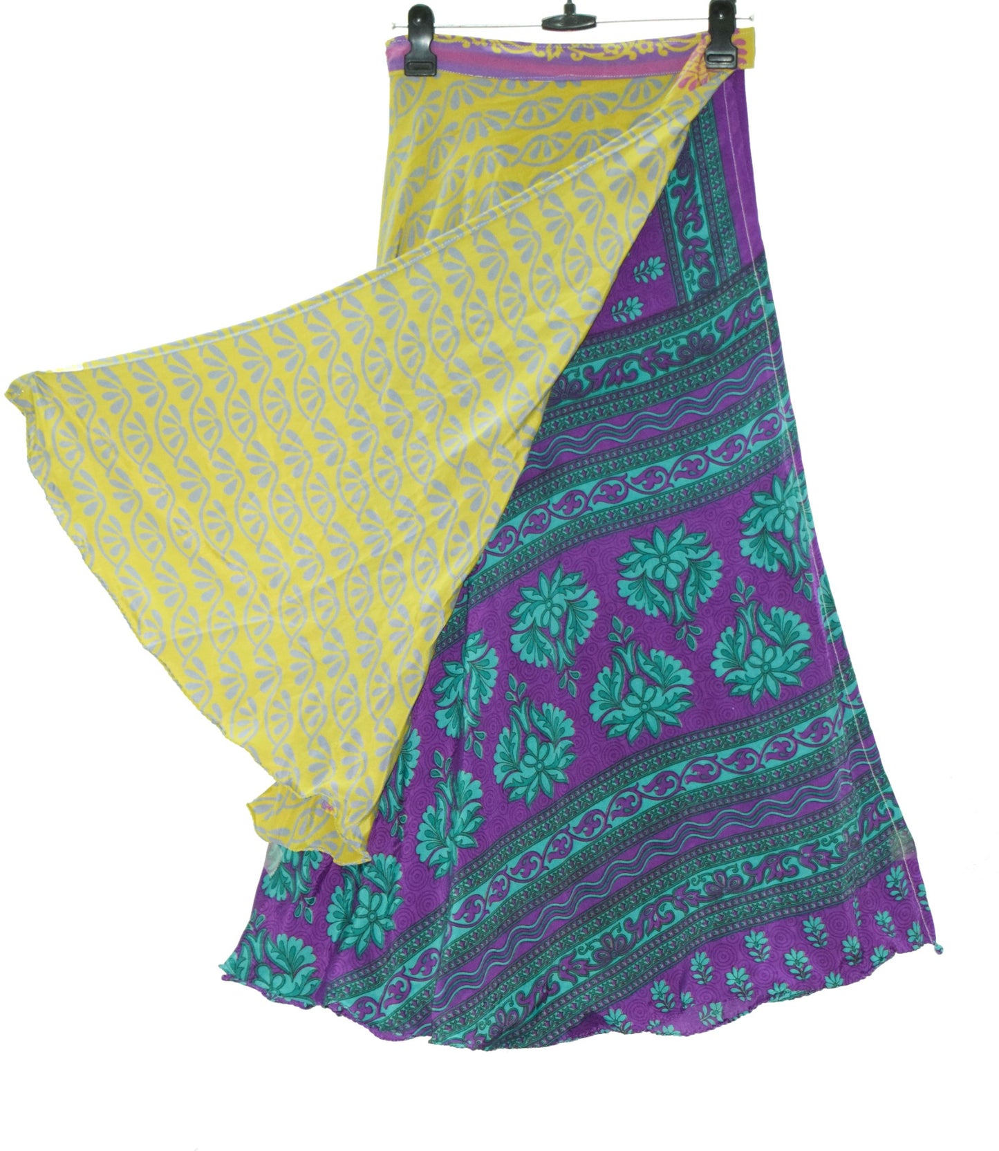 Sushila Vintage Green Purple Silk Saree Magic Wrap Reversible Skirt Beach Dress