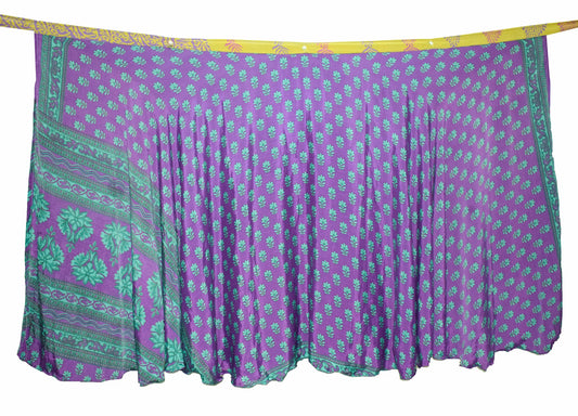 Sushila Vintage Green Purple Silk Saree Magic Wrap Reversible Skirt Beach Dress