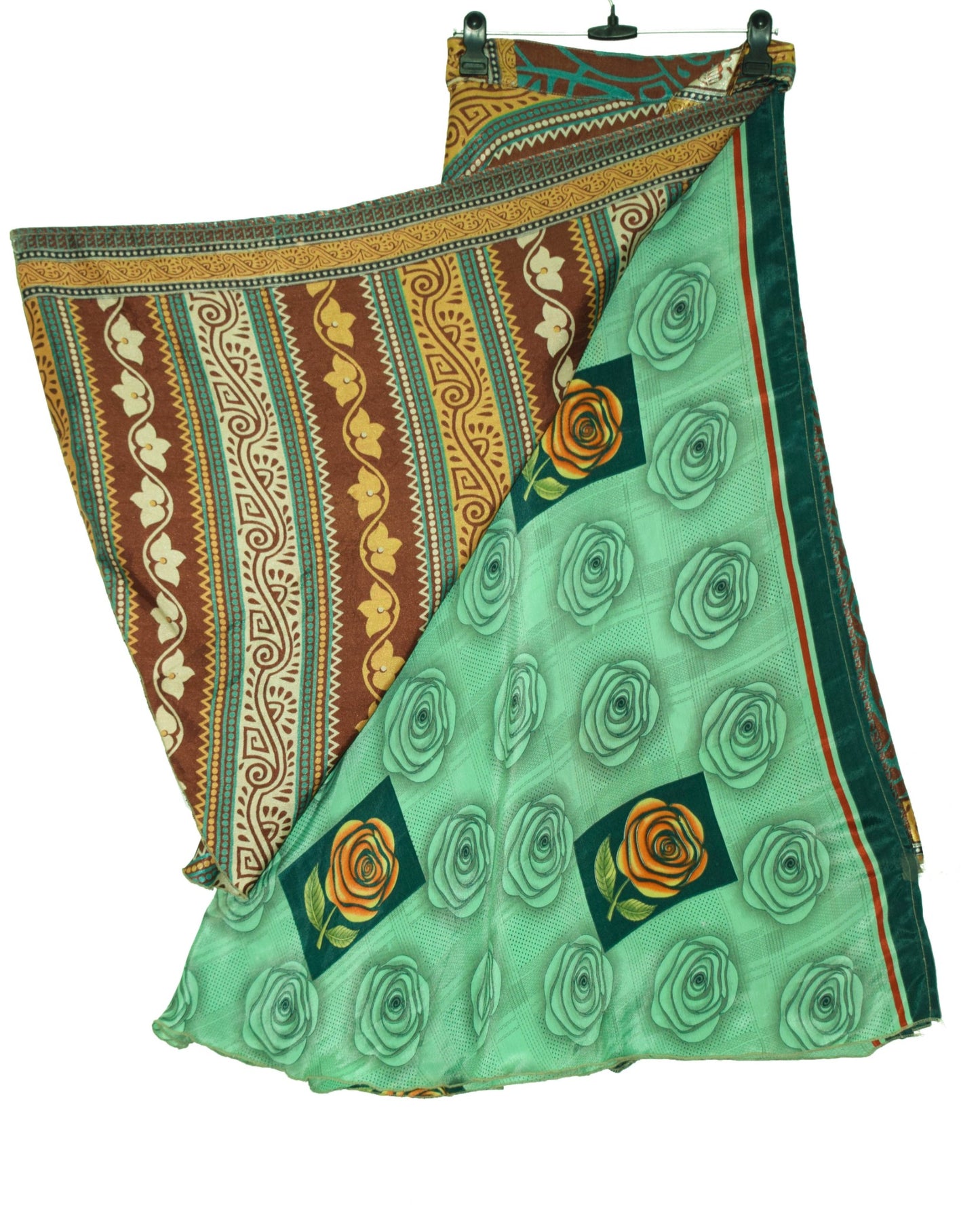 Sushila Vintage Silk Saree Magic Wrap Reversible Skirt Floral Green Beach Dress