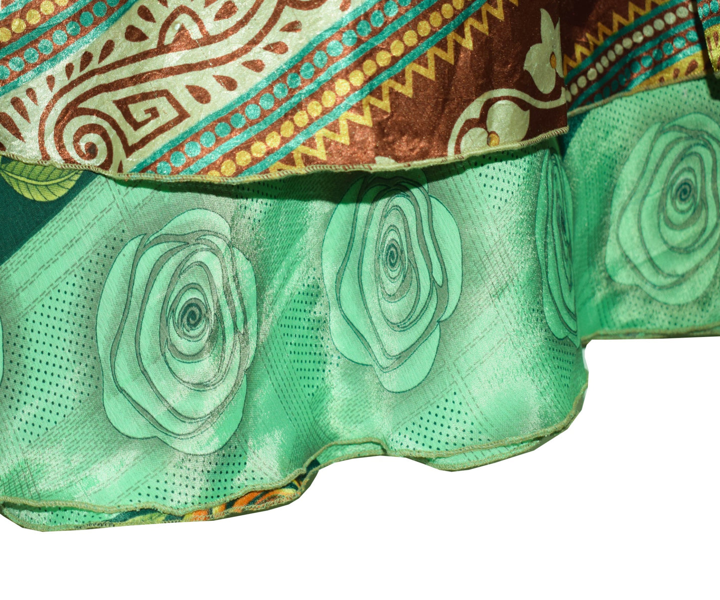 Sushila Vintage Silk Saree Magic Wrap Reversible Skirt Floral Green Beach Dress