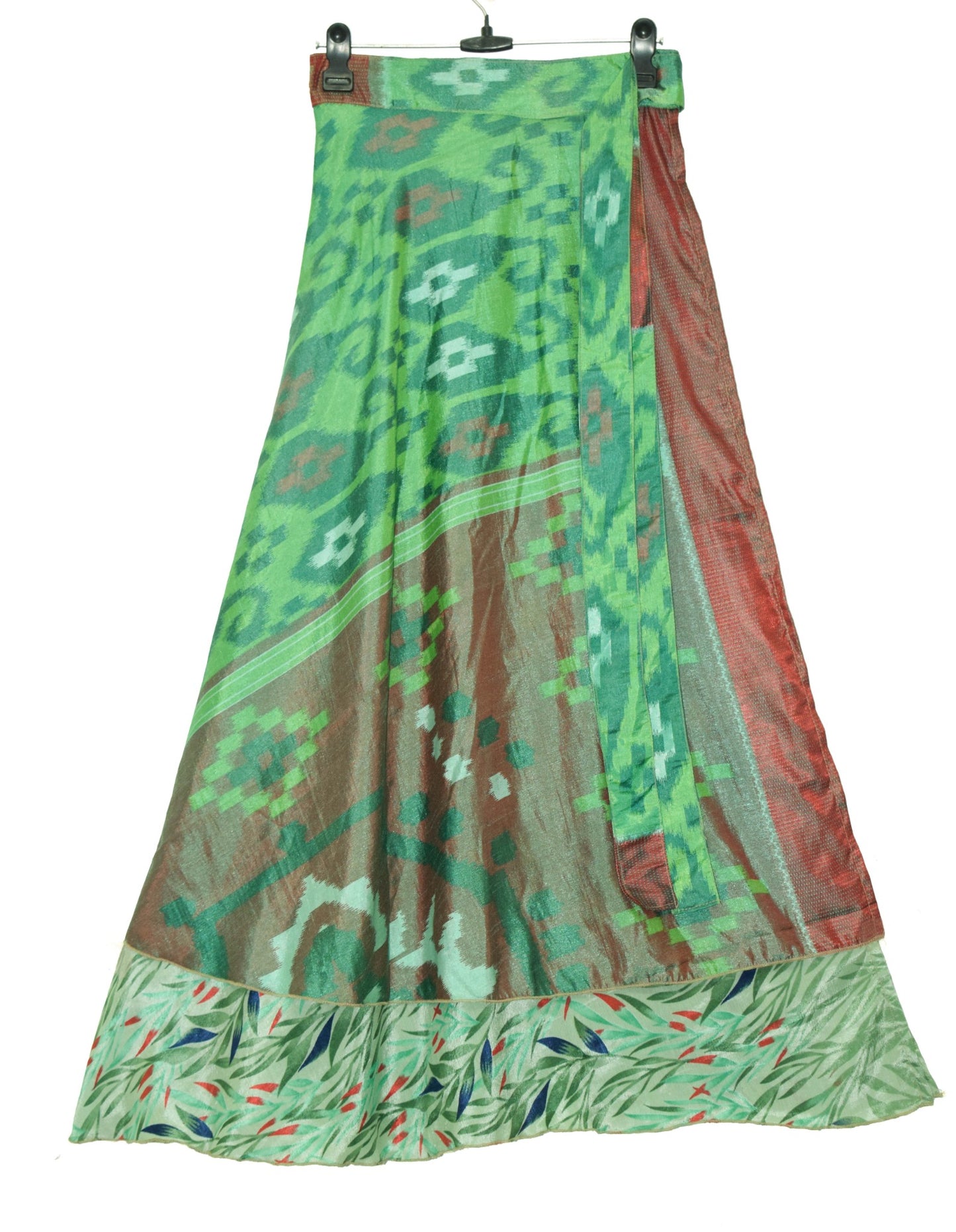 Sushila Vintage Green Silk Saree Magic Wrap Reversible Skirt Beach Dress Hippie