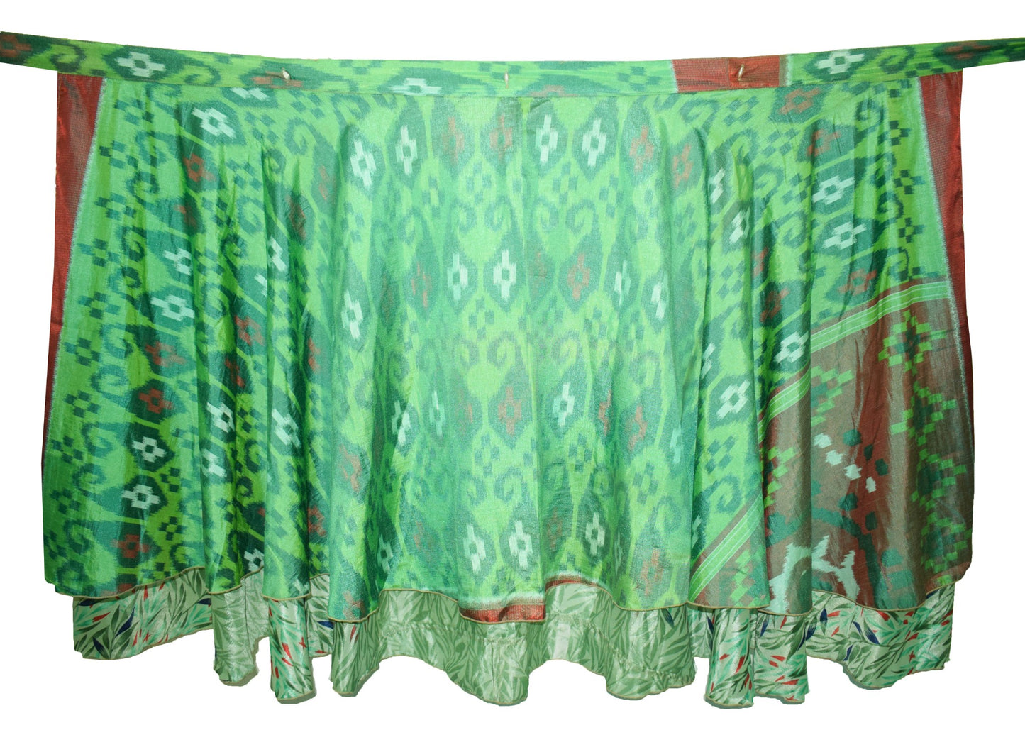 Sushila Vintage Green Silk Saree Magic Wrap Reversible Skirt Beach Dress Hippie