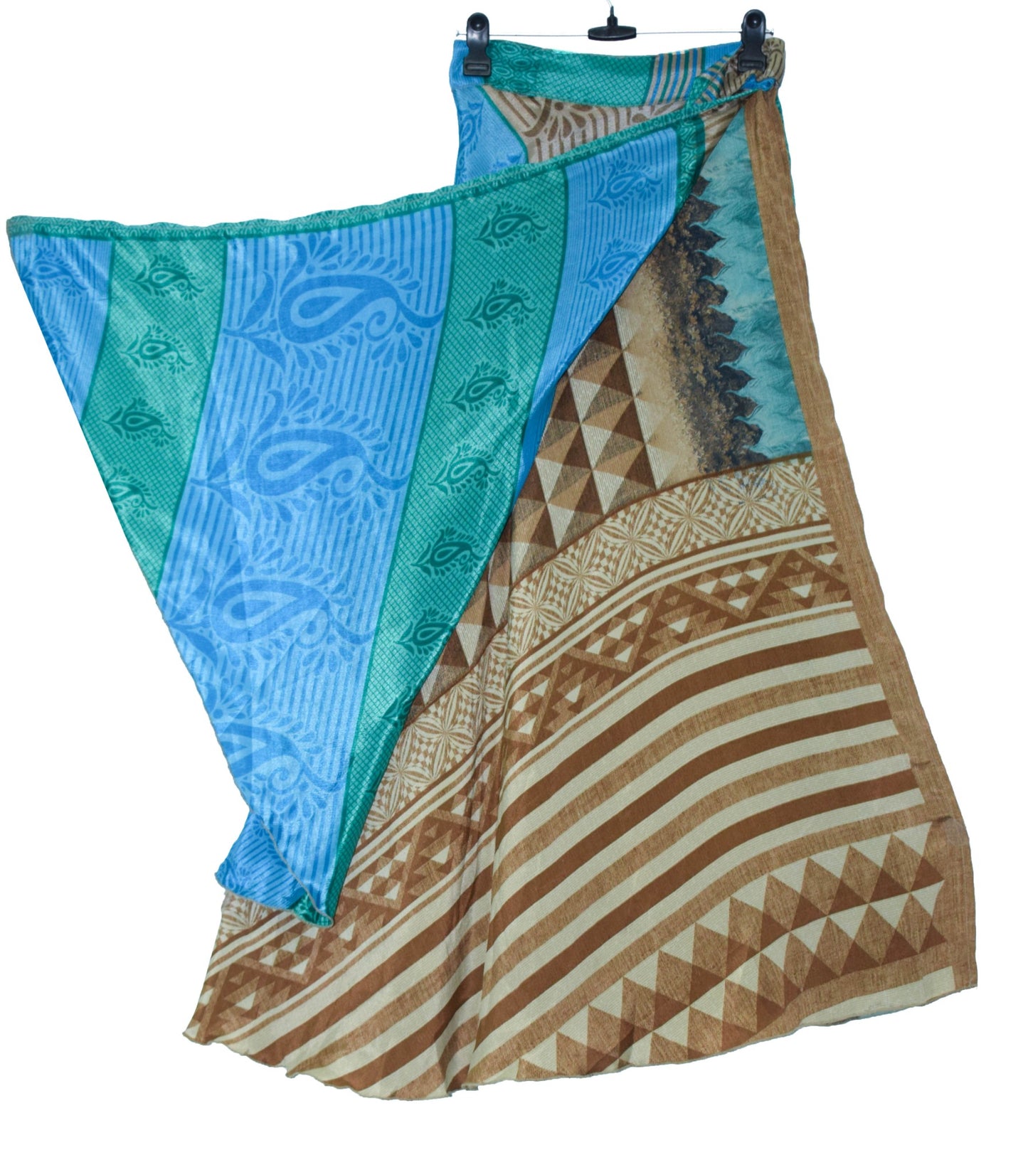 Sushila Vintage Blue Green Silk Saree Magic Wrap Reversible Skirt Beach Dress