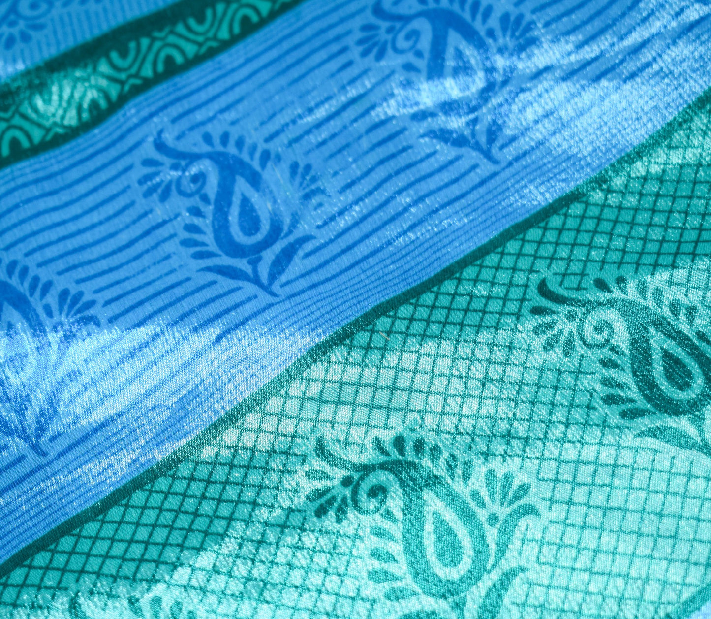 Sushila Vintage Blue Green Silk Saree Magic Wrap Reversible Skirt Beach Dress