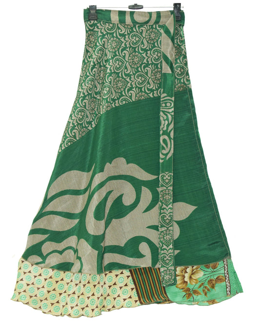 Sushila Vintage Silk Saree Magic Wrap Floral Print Reversible Skirt Beach Dress