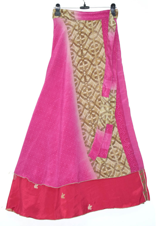 Sushila Vintage Magenta Silk Saree Magic Wrap Reversible Skirt Beach Dress Boho