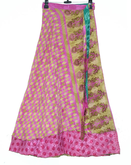 Sushila Vintage Silk Saree Magic Wrap Pink Checks Reversible Skirt Beach Dress