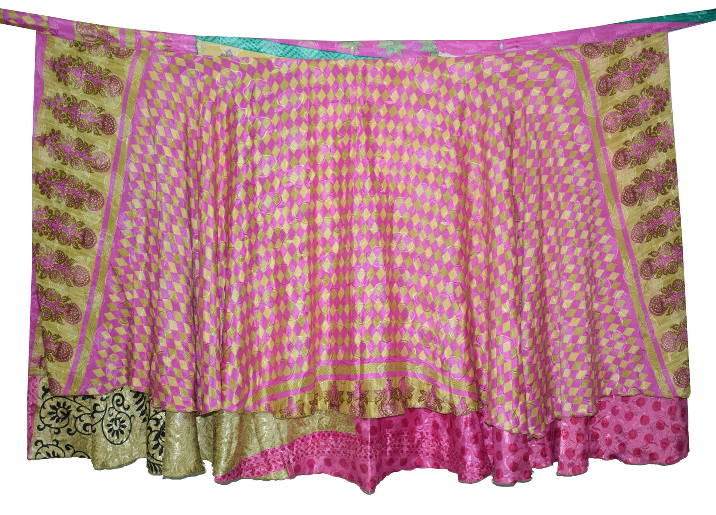 Sushila Vintage Silk Saree Magic Wrap Pink Checks Reversible Skirt Beach Dress