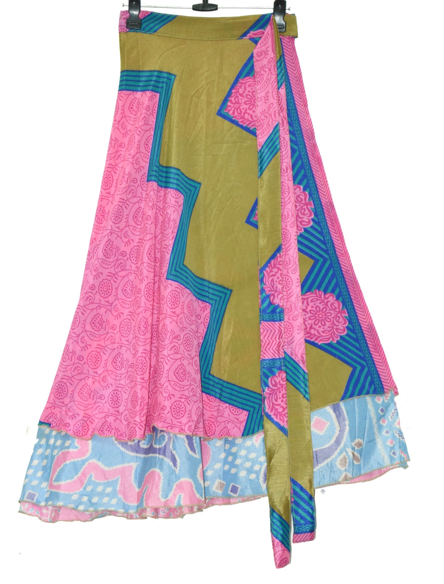 Sushila Vintage Pink Silk Saree Magic Wrap Reversible Skirt Beach Dress Handmade