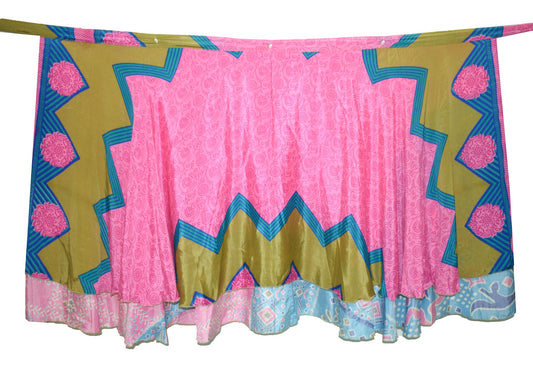 Sushila Vintage Pink Silk Saree Magic Wrap Reversible Skirt Beach Dress Handmade