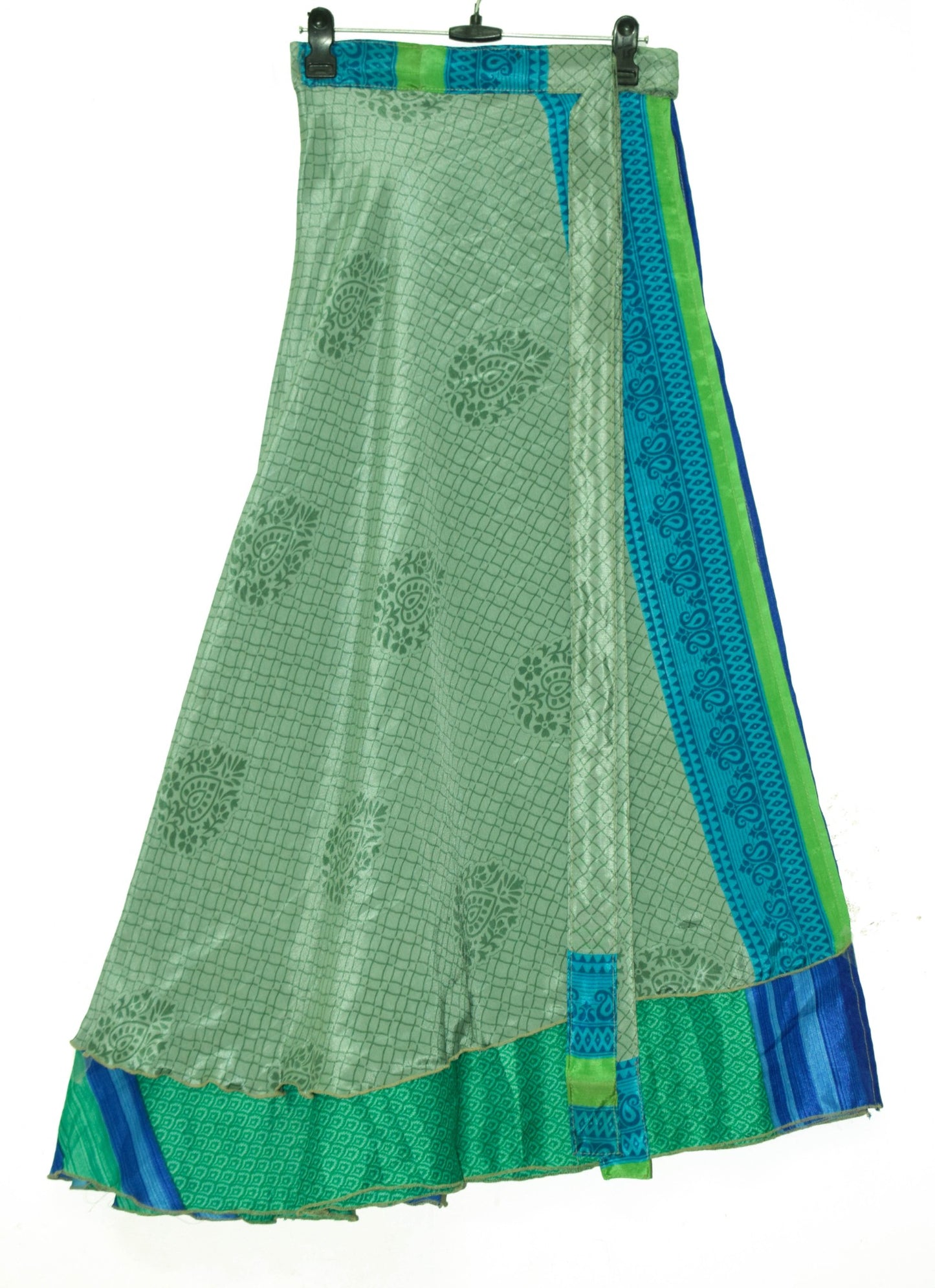 Sushila Vintage Green Silk Saree 2Layer Magic Wrap Reversible Skirt Beach Dress