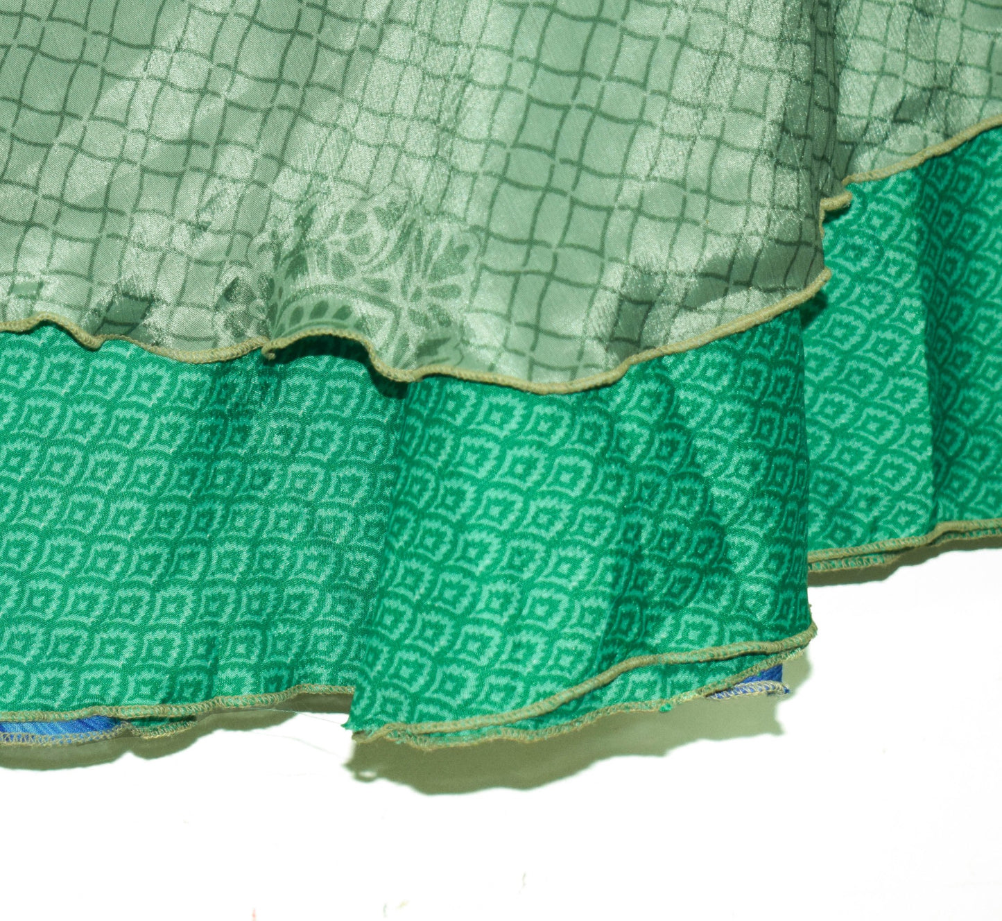 Sushila Vintage Green Silk Saree 2Layer Magic Wrap Reversible Skirt Beach Dress