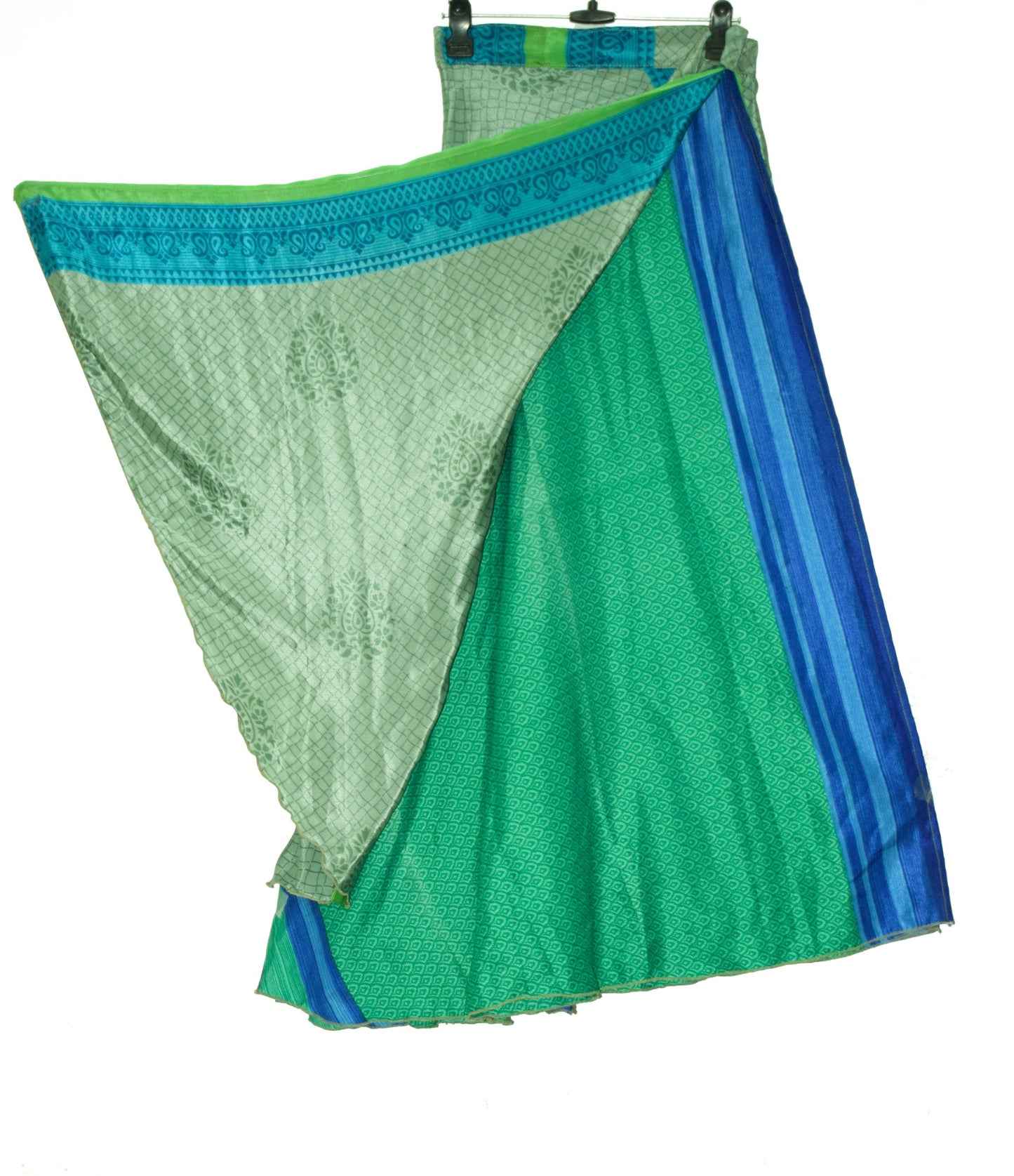 Sushila Vintage Green Silk Saree 2Layer Magic Wrap Reversible Skirt Beach Dress