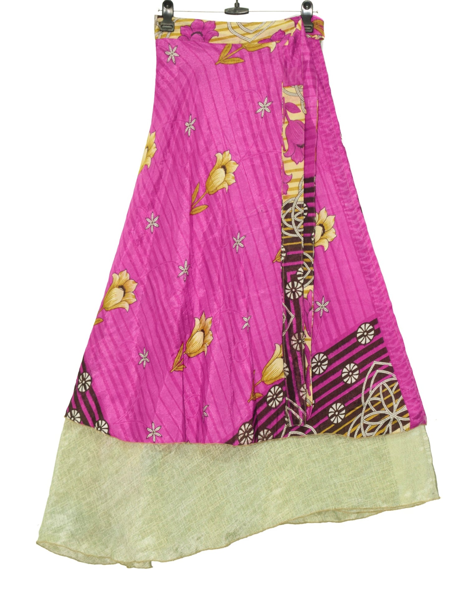 Sushila Vintage Cram Pink Silk Saree Magic Wrap Reversible Skirt Beach Dress