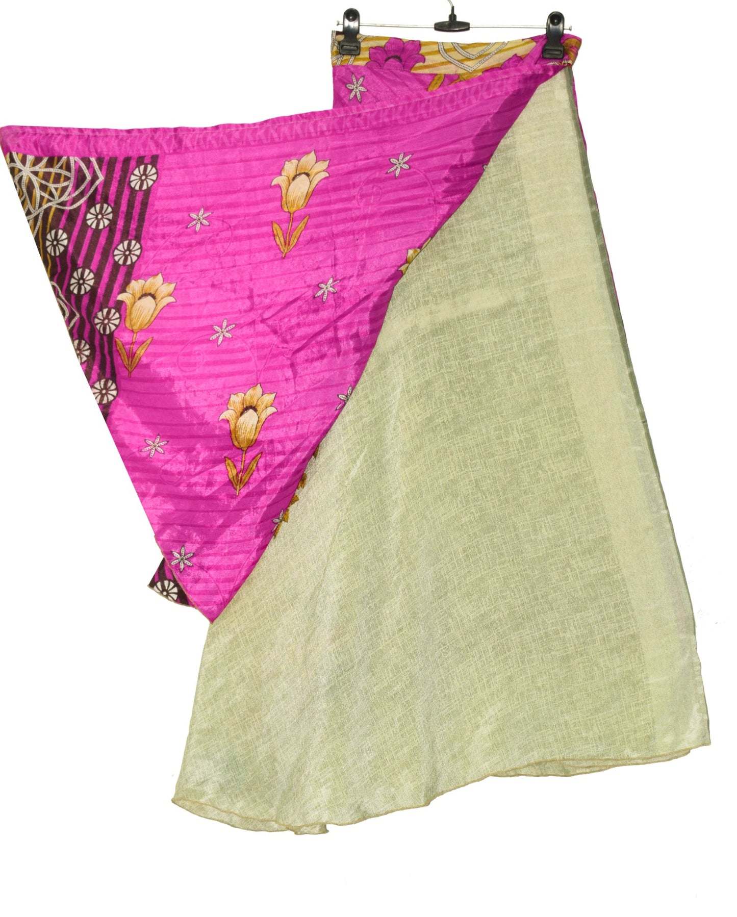 Sushila Vintage Cram Pink Silk Saree Magic Wrap Reversible Skirt Beach Dress