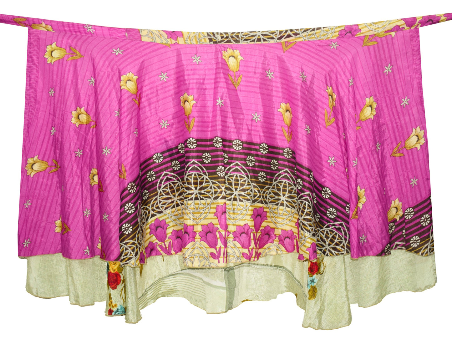 Sushila Vintage Cram Pink Silk Saree Magic Wrap Reversible Skirt Beach Dress