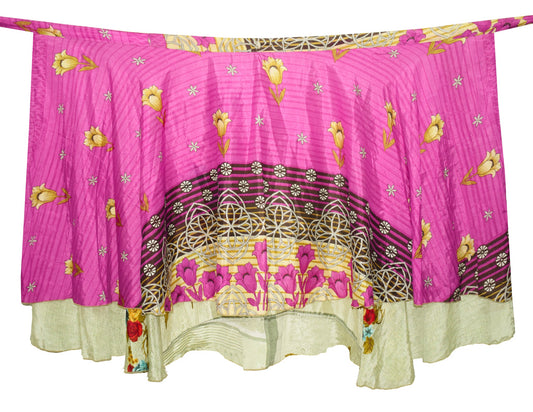 Sushila Vintage Cram Pink Silk Saree Magic Wrap Reversible Skirt Beach Dress