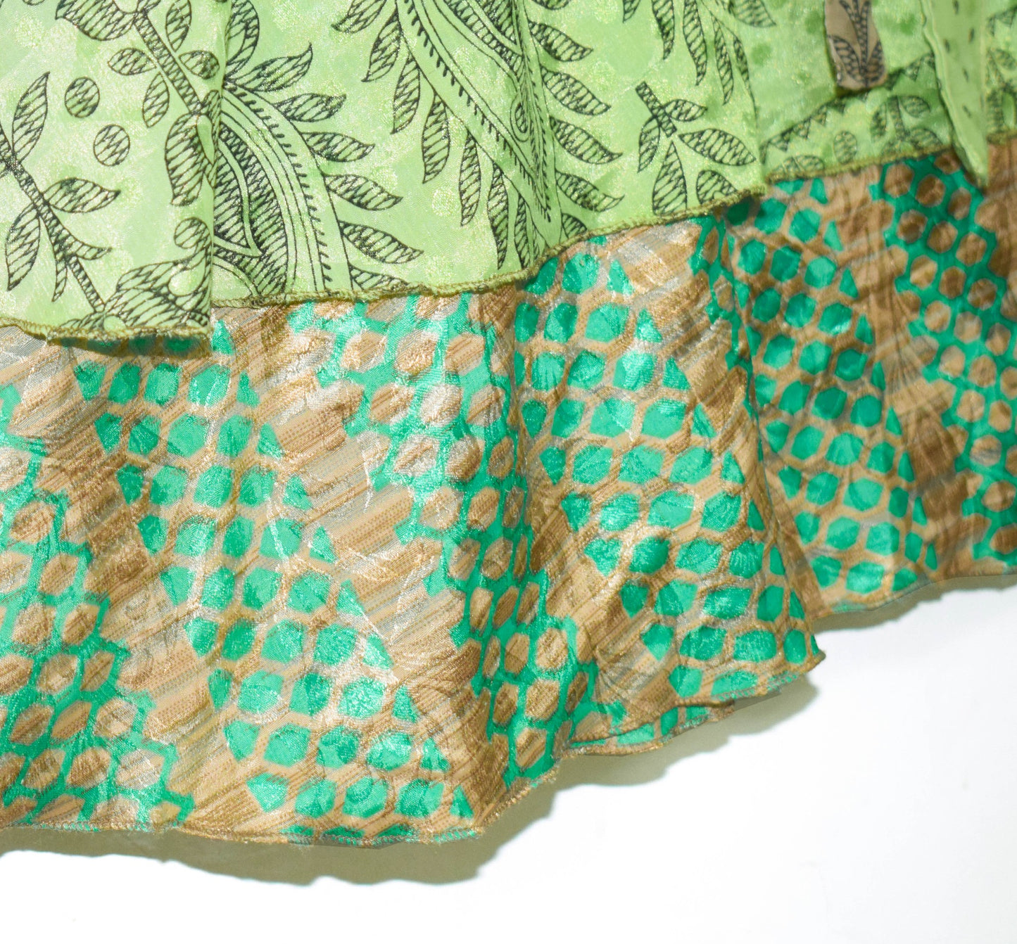 Sushila Vintage Silk Saree Magic Wrap Green Floral Reversible Skirt Beach Dress