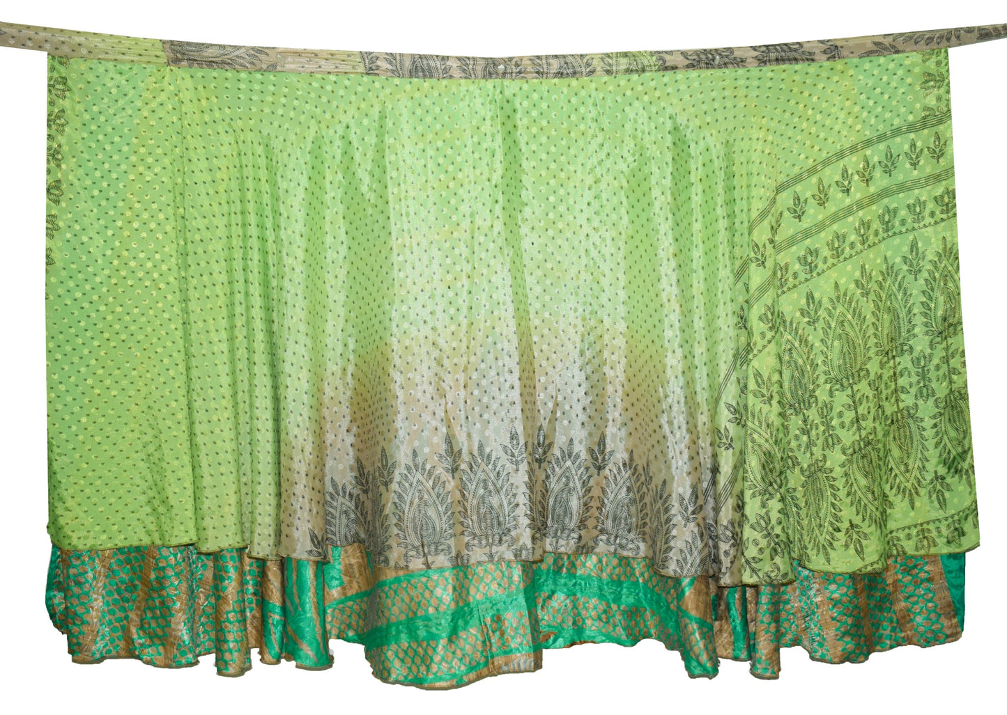 Sushila Vintage Silk Saree Magic Wrap Green Floral Reversible Skirt Beach Dress