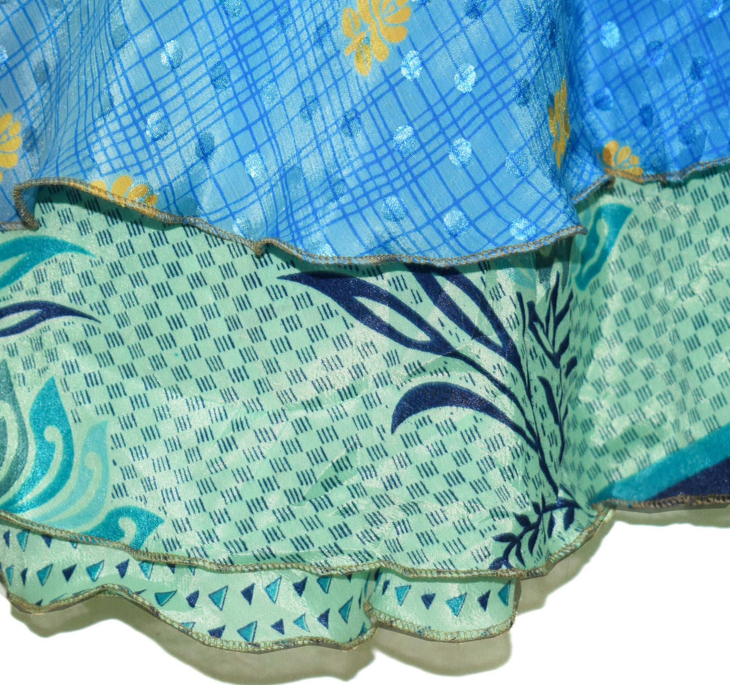 Sushila Vintage Blue Green Silk Saree Magic Wrap Reversible Skirt Beach Dress