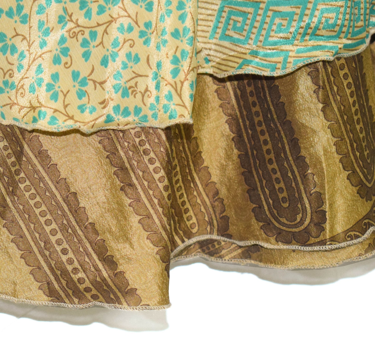 Sushila Vintage Brown Silk Saree Magic Wrap Reversible Skirt Floral Beach Dress