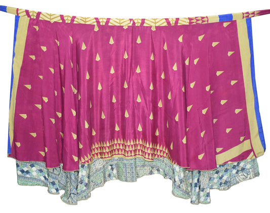 Sushila Vintage Silk Saree Magic Wrap Reversible Skirt Magenta Beach Dress Boho