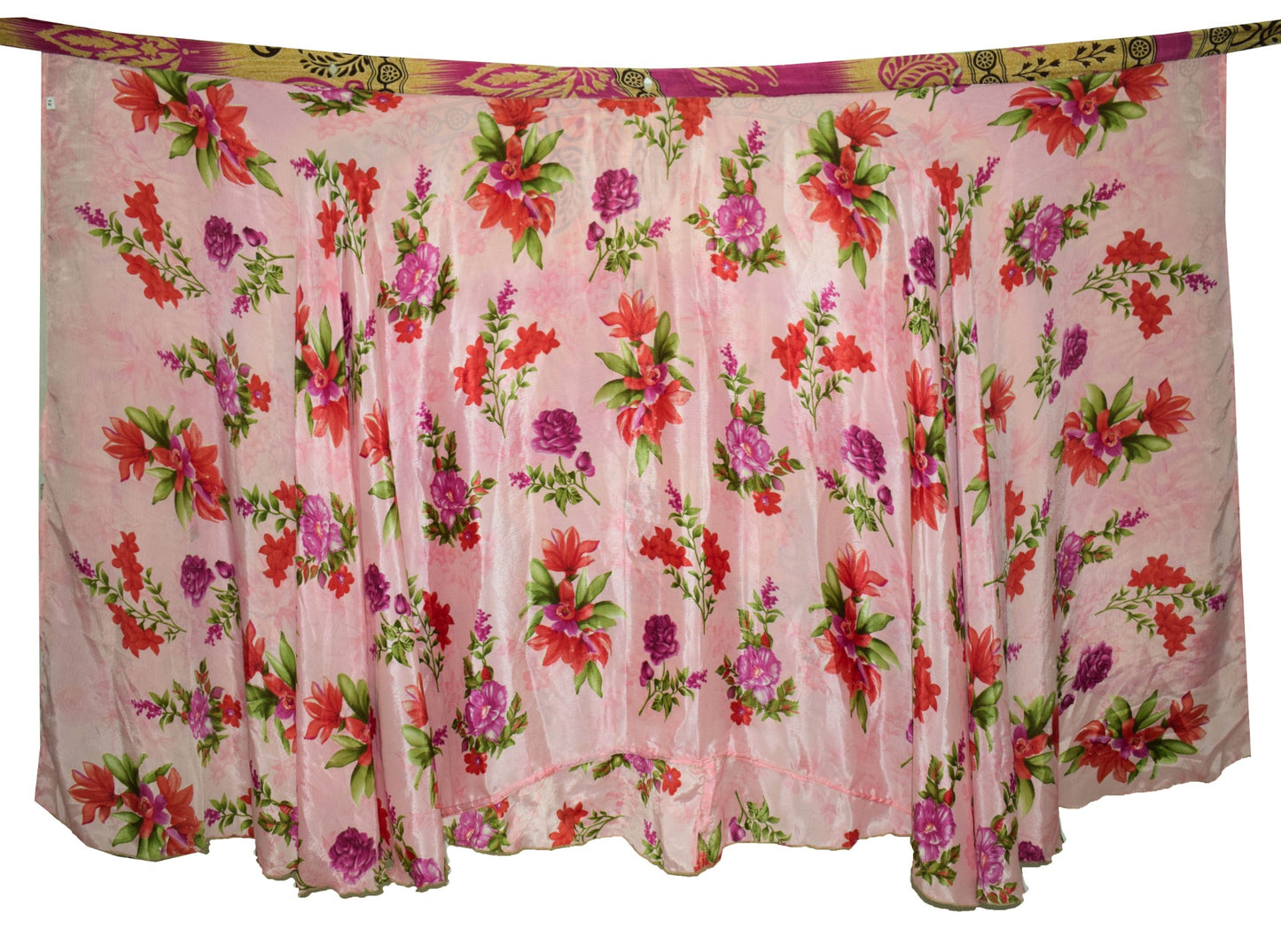 Sushila Vintage Silk Saree Magic Wrap Reversible Skirt Pink Floral Beach Dress