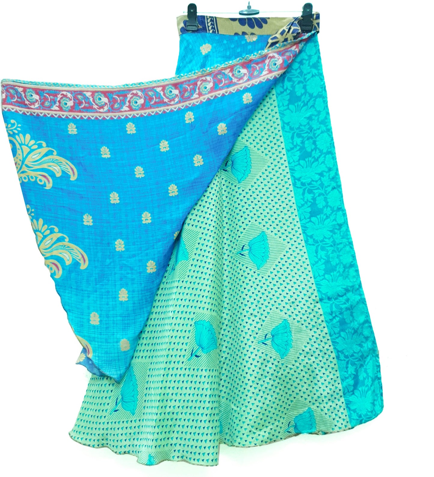 Sushila Vintage Silk Saree Magic Wrap Reversible Skirt Beach Dress Geometrical