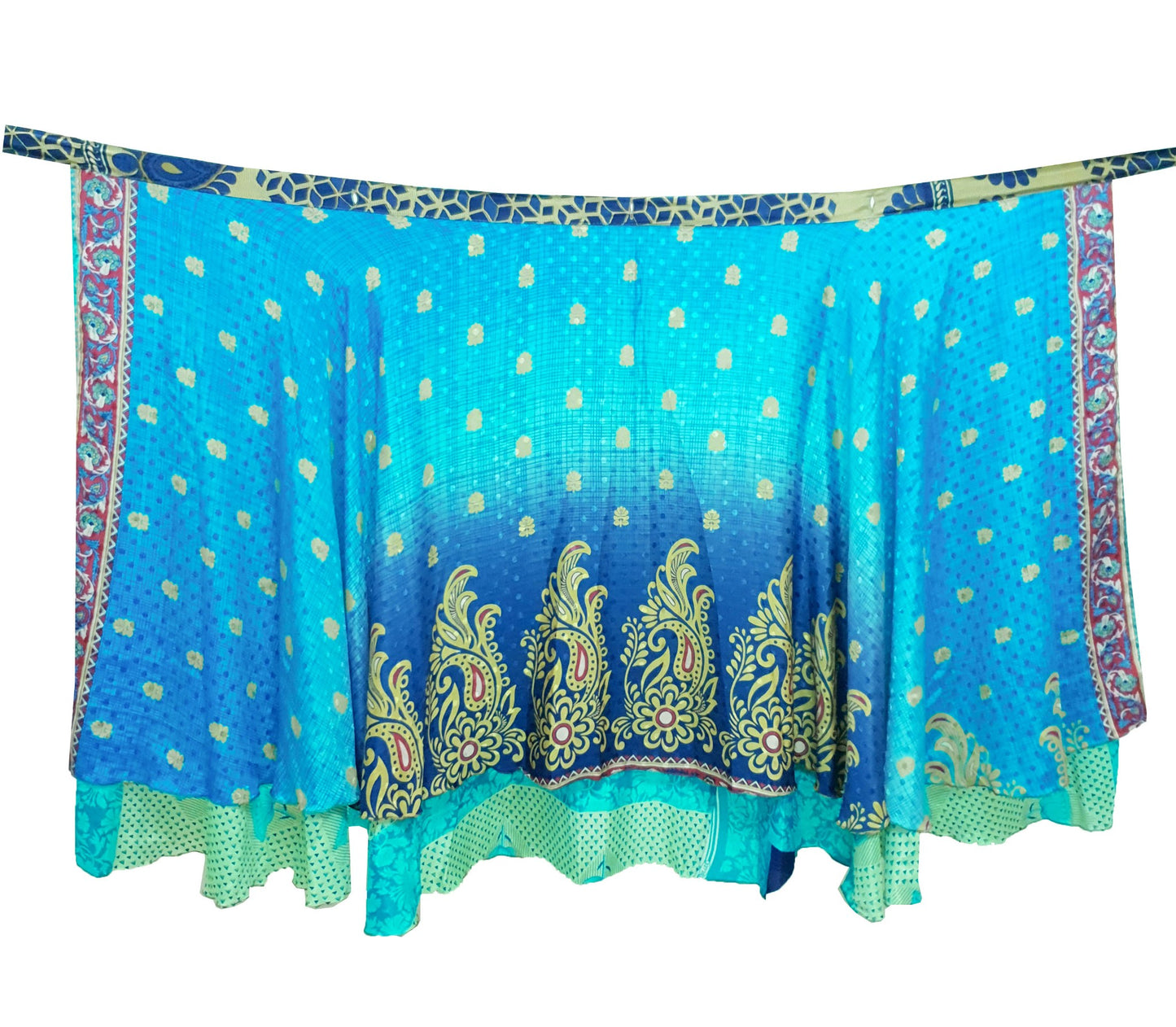 Sushila Vintage Silk Saree Magic Wrap Reversible Skirt Beach Dress Geometrical