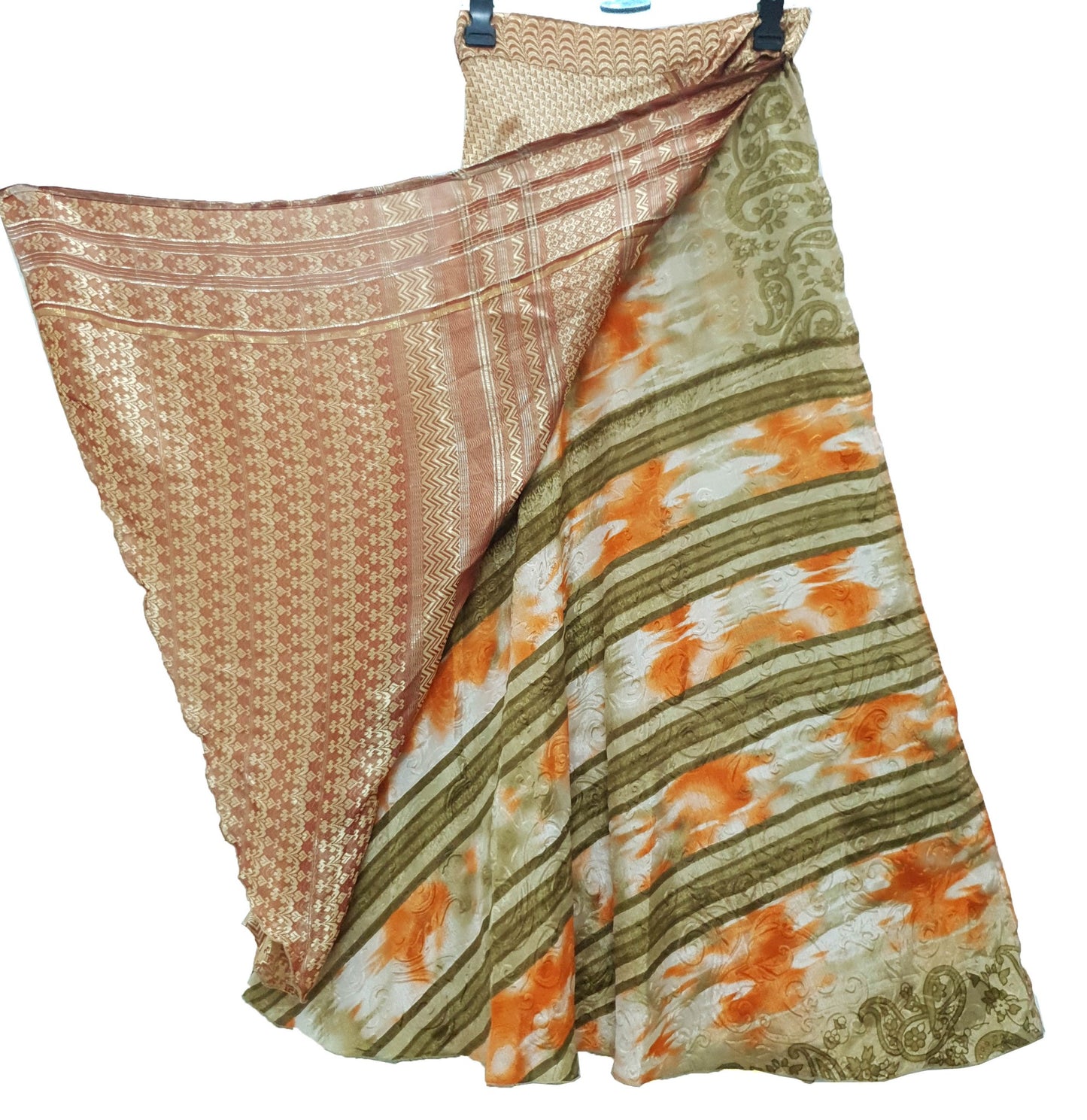 Sushila Vintage Printed Silk Saree Magic Wrap Reversible Skirt Beach Dress Boho