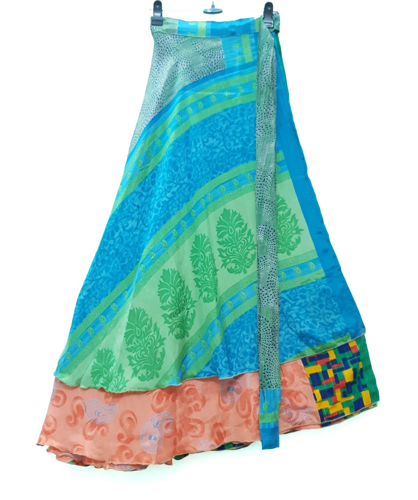 Sushila Vintage Silk Saree Magic Wrap Green Boho  Reversible Skirt Beach Dress