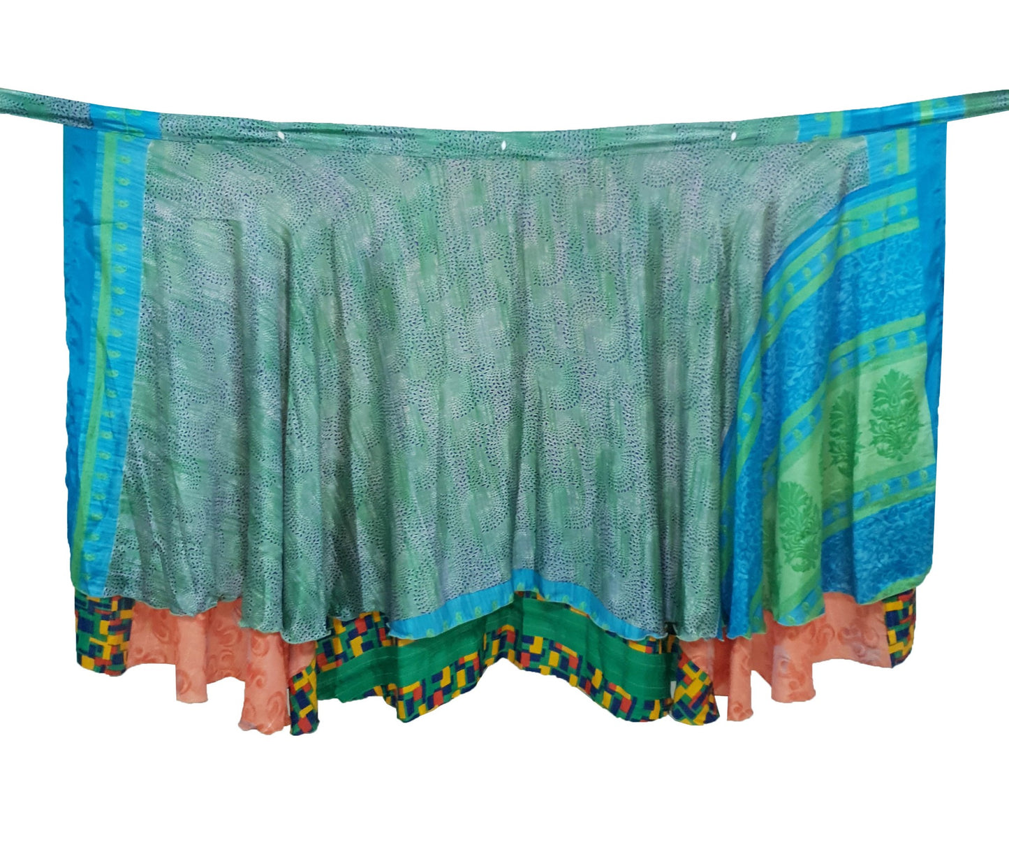 Sushila Vintage Silk Saree Magic Wrap Green Boho  Reversible Skirt Beach Dress