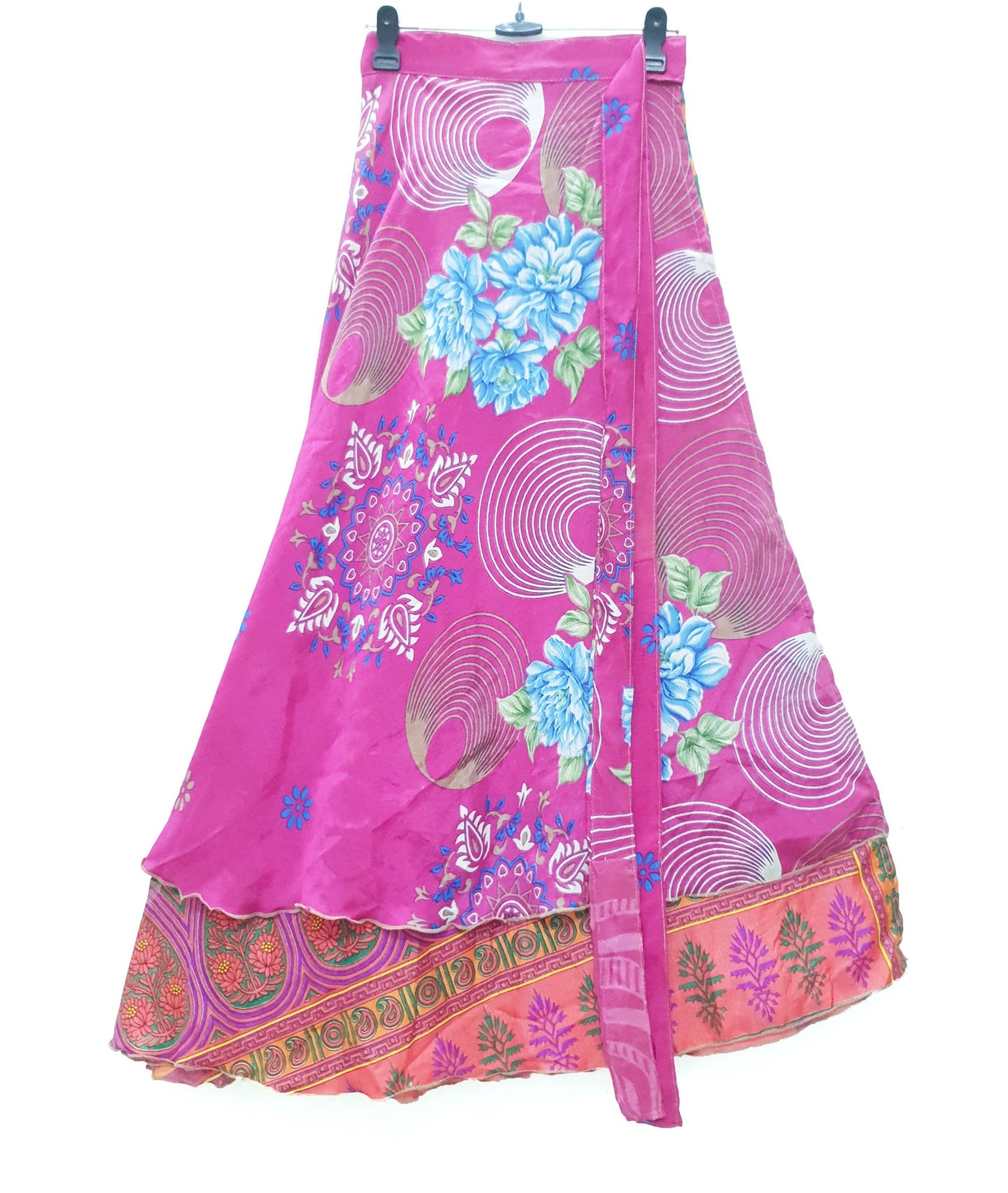 Sushila Vintage Silk Saree Magic Wrap Floral Reversible Skirt Beach Dress Hippie