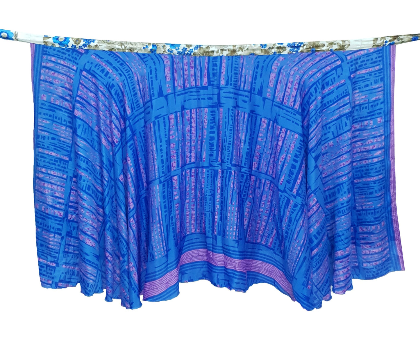 Sushila Vintage Blue Silk Saree Magic Wrap Reversible Skirt 2 Layer Beach Dress