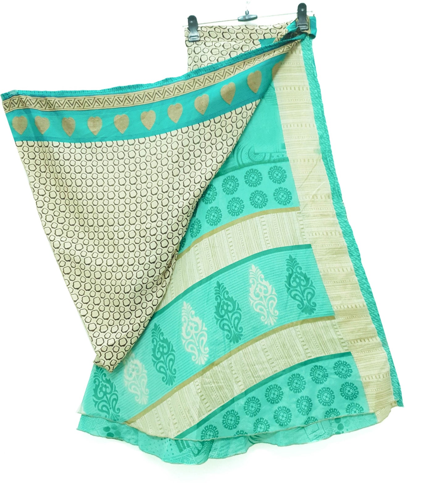 Sushila Vintage Aqua Green Silk Saree Magic Wrap Reversible Skirt Beach Dress