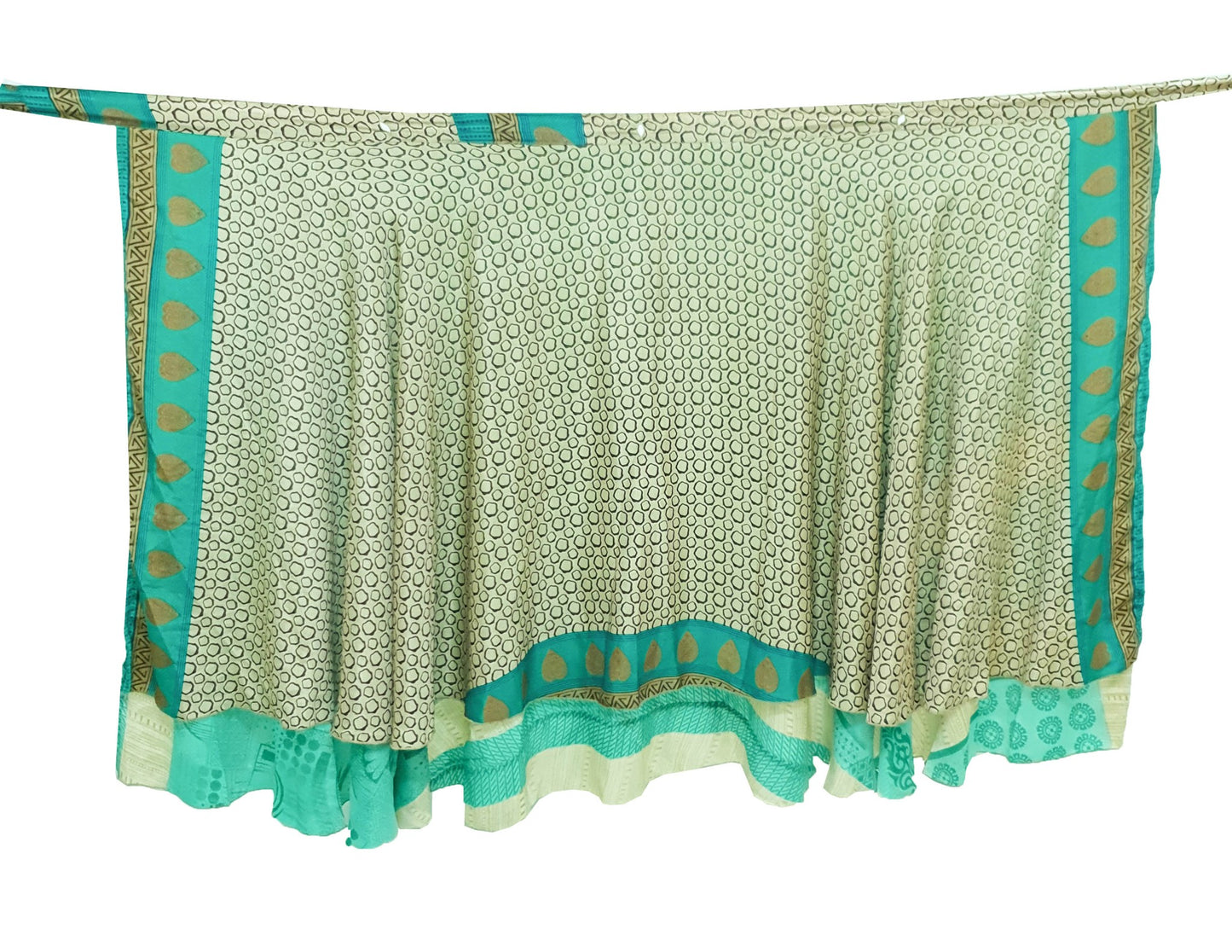 Sushila Vintage Aqua Green Silk Saree Magic Wrap Reversible Skirt Beach Dress