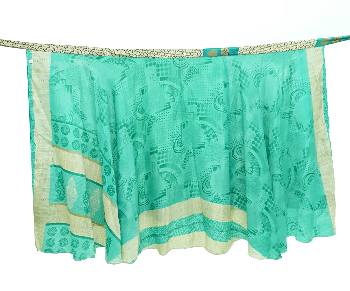 Sushila Vintage Aqua Green Silk Saree Magic Wrap Reversible Skirt Beach Dress