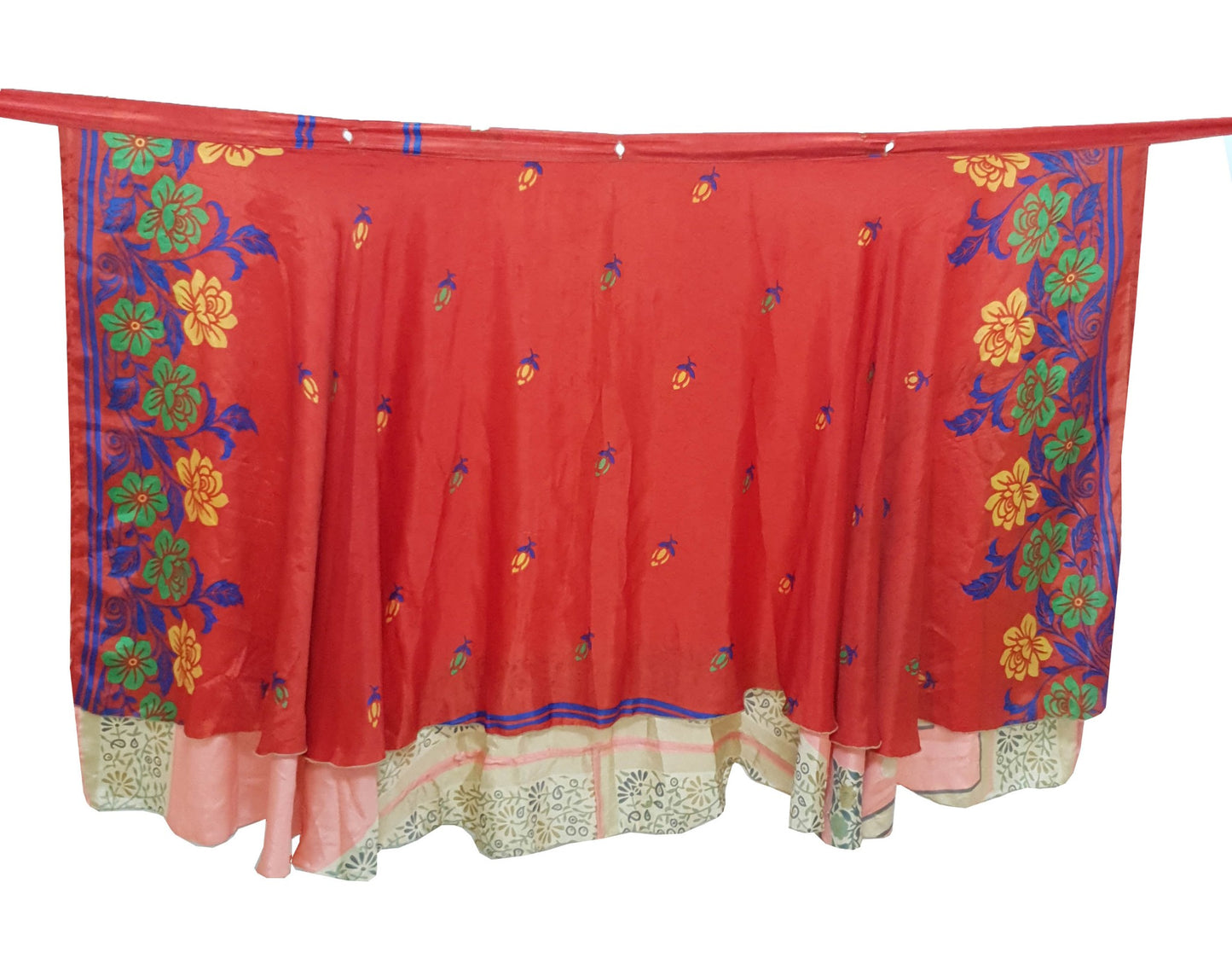 Sushila Vintage Silk Saree Magic Wrap Reversible Skirt Floral Red Beach Dress