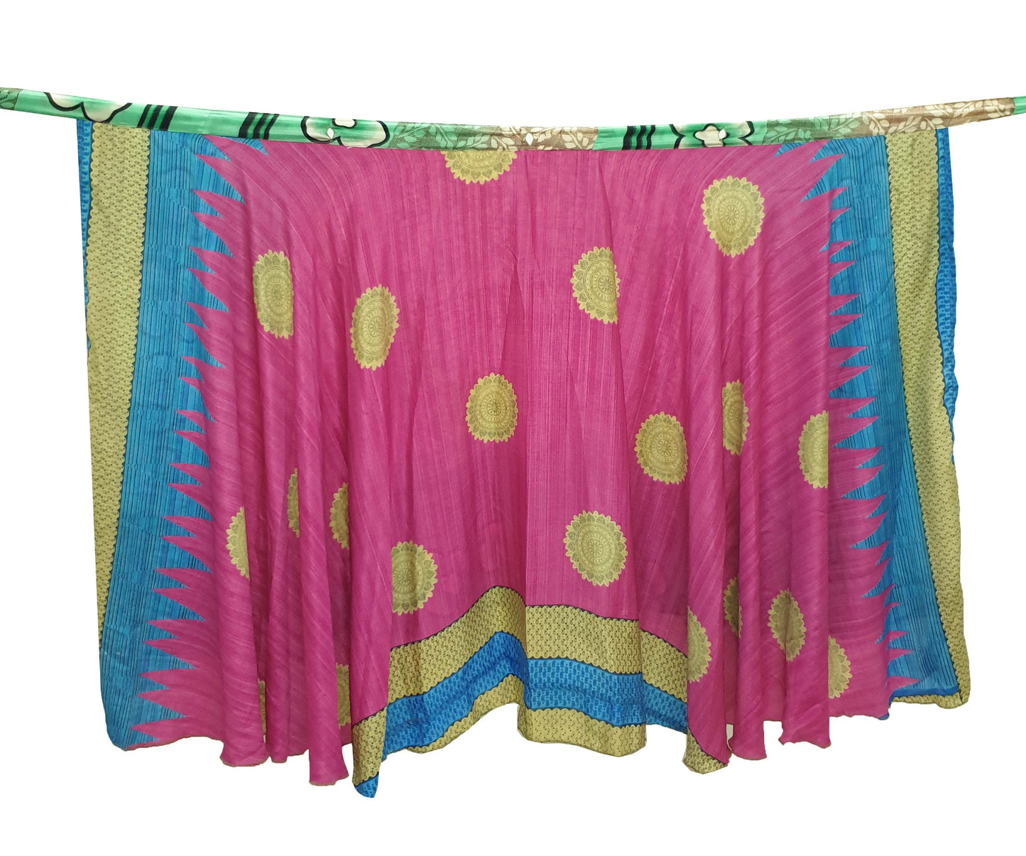 Sushila Vintage Silk Saree Magic Wrap Floral Pink Reversible Skirt Beach Dress