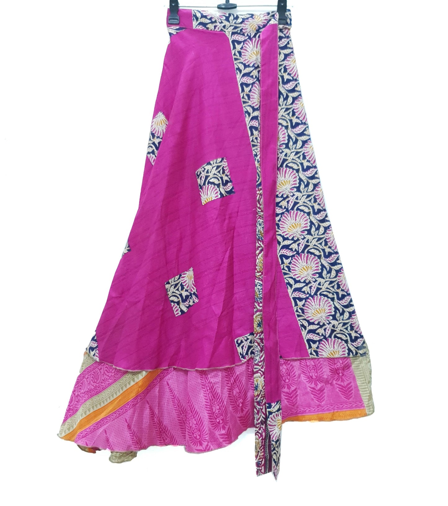 Sushila Vintage Magic Wrap  Dark Pink Silk Saree Reversible Skirt Beach Dress