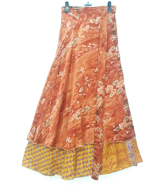 Sushila Vintage Rust Silk Saree Magic Wrap Reversible Skirt Beach Dress Handmade