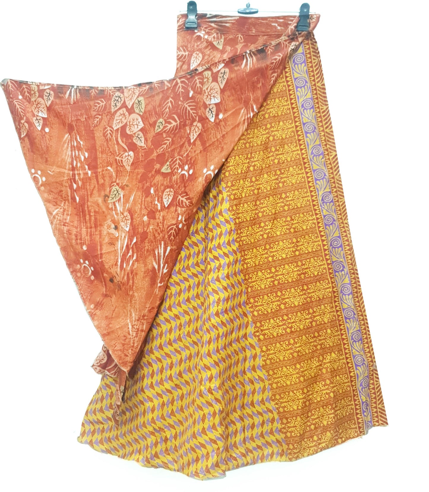 Sushila Vintage Rust Silk Saree Magic Wrap Reversible Skirt Beach Dress Handmade