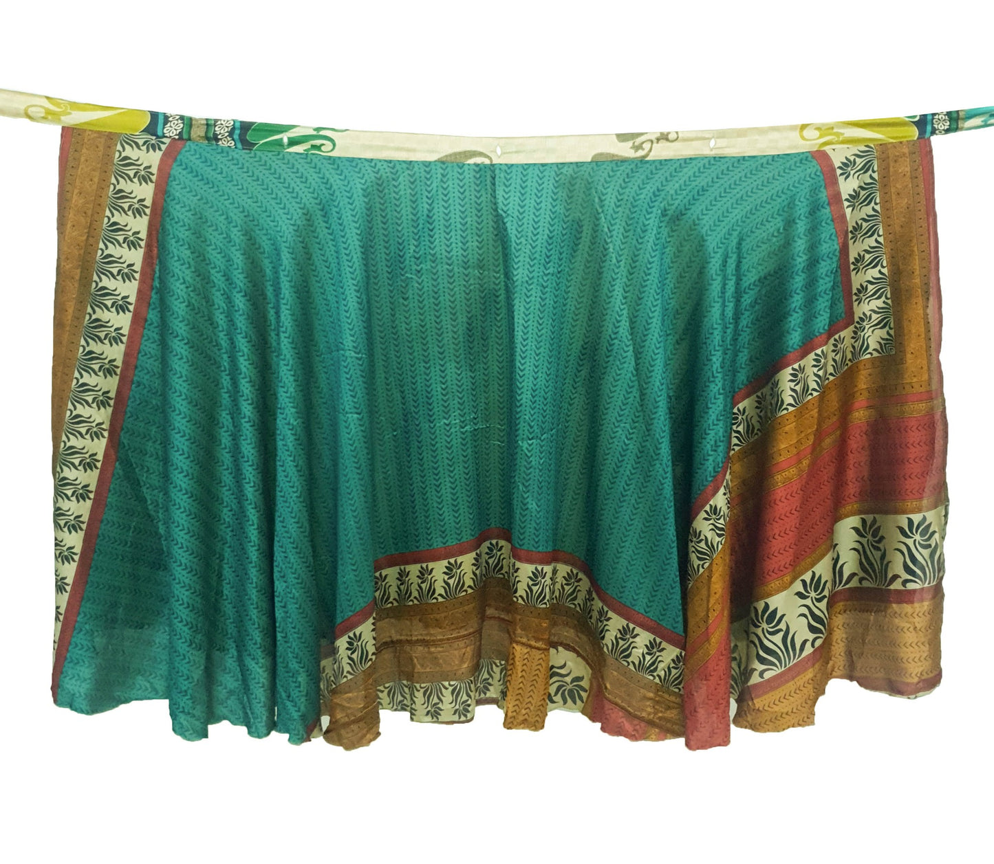 Sushila Vintage Teal Green Silk Saree Magic Wrap Reversible Skirt Beach Dress