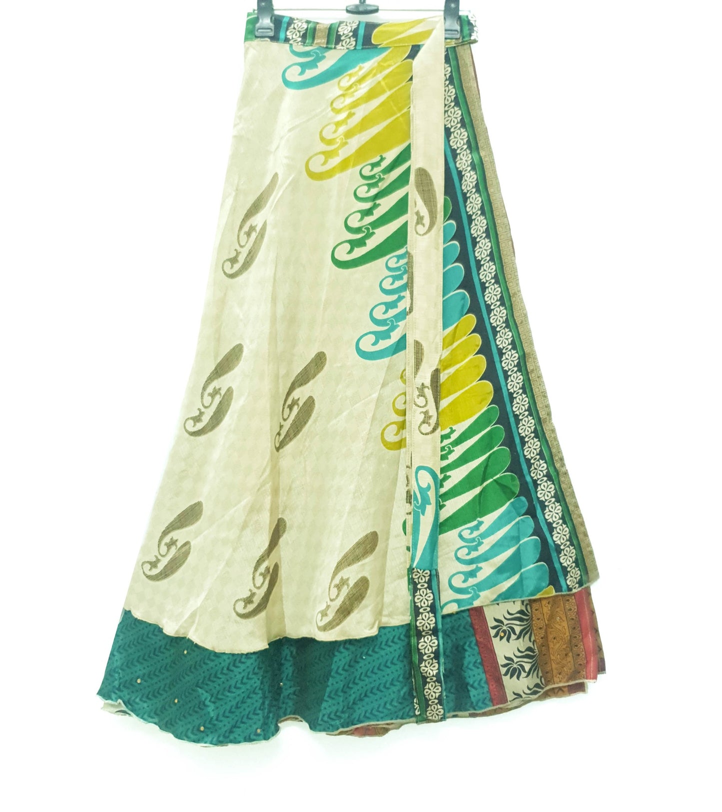 Sushila Vintage Teal Green Silk Saree Magic Wrap Reversible Skirt Beach Dress