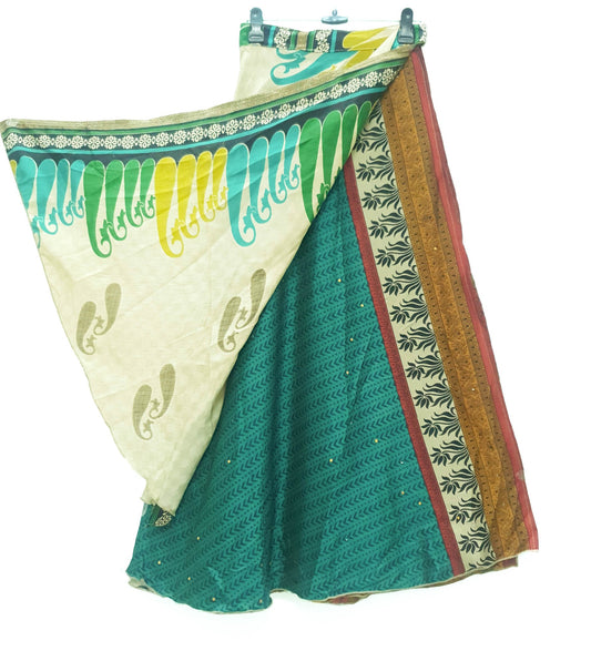 Sushila Vintage Teal Green Silk Saree Magic Wrap Reversible Skirt Beach Dress