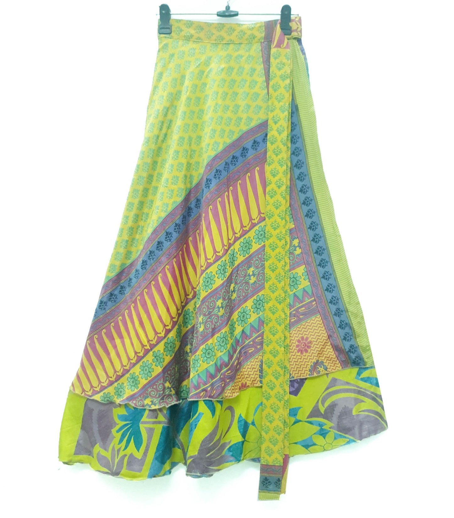 Sushila Vintage Floral Green Silk Saree Magic Wrap Reversible Skirt Beach Dress