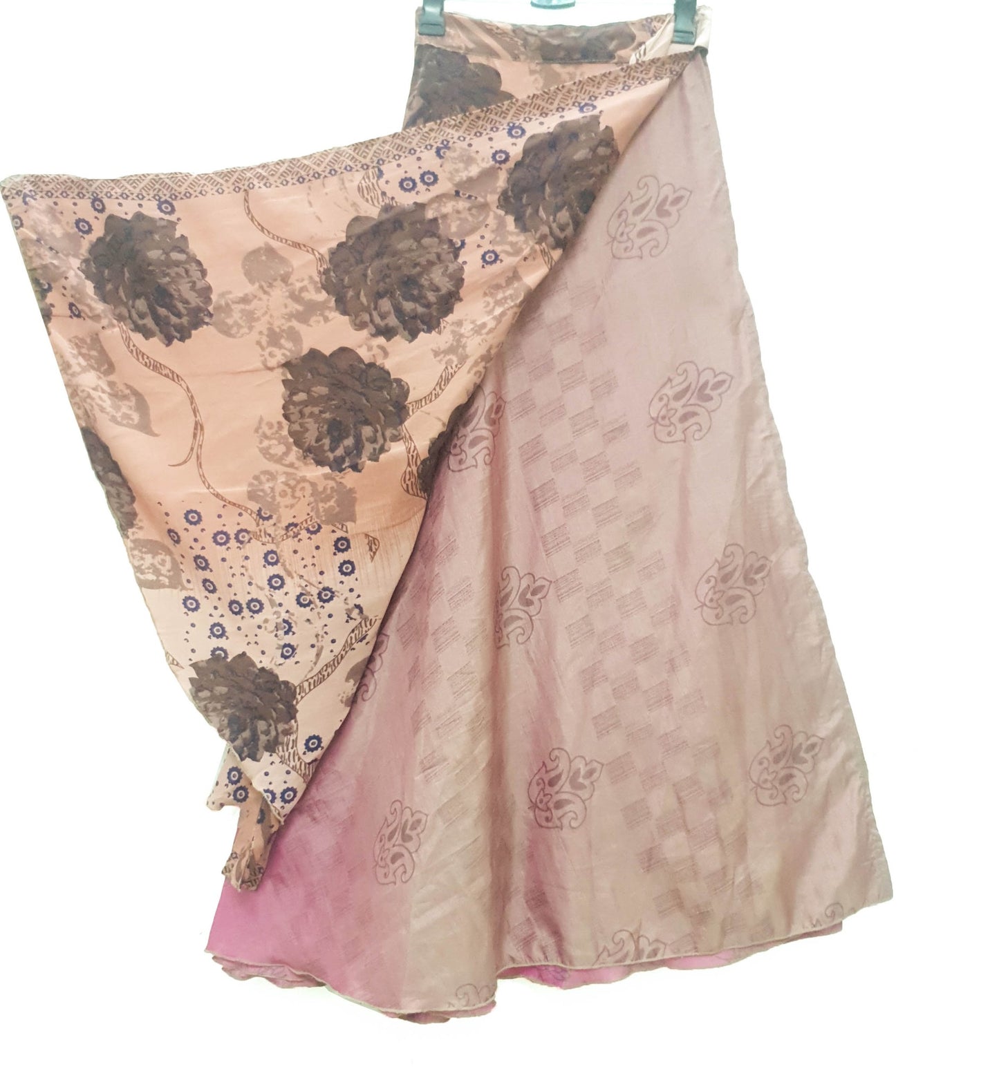 Sushila Vintage Silk Saree Magic Wrap Floral Pink Reversible Skirt Beach Dress