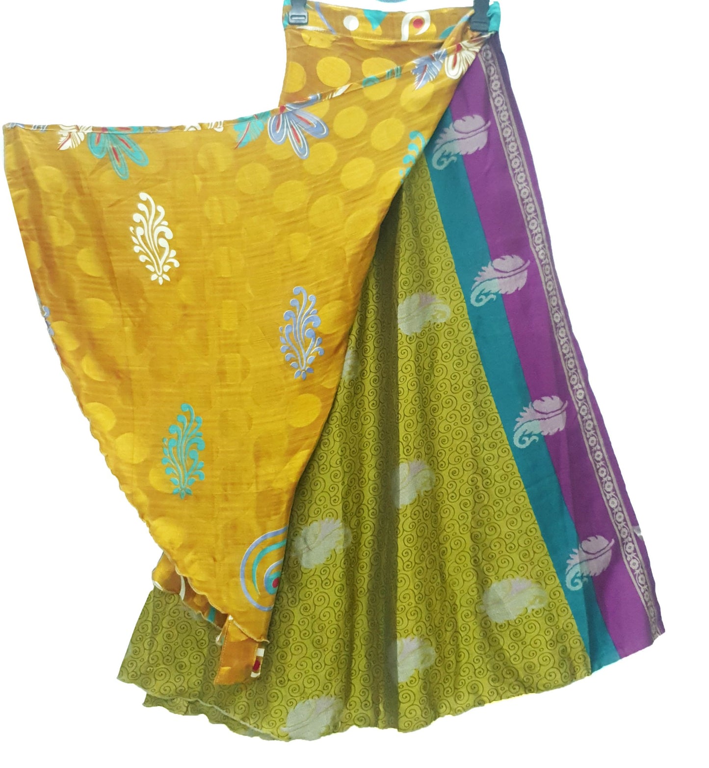 Sushila Vintage Mustard Silk Saree Magic Wrap Reversible Skirt Beach Dress Boho